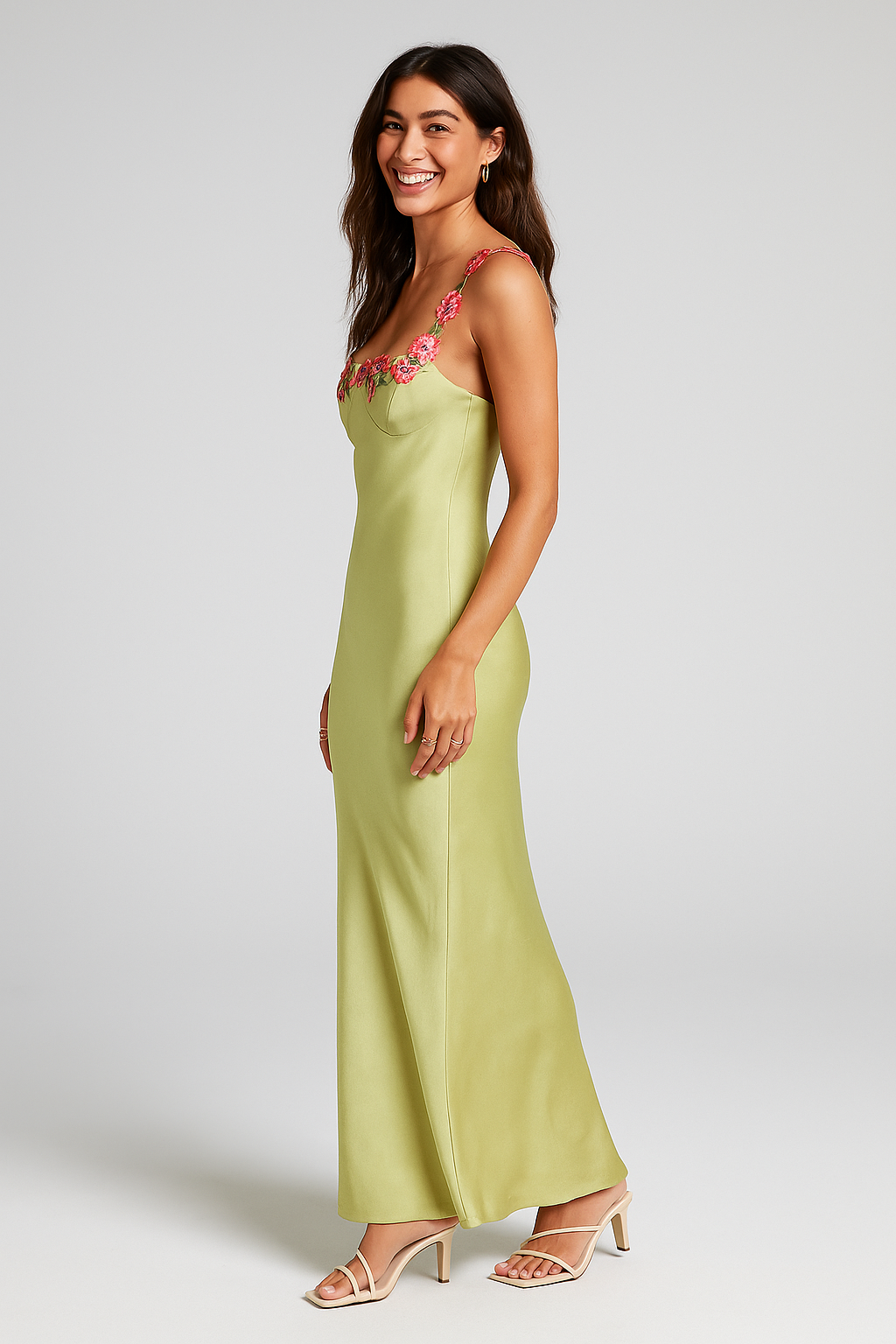 Floral Strap Maxi Dress White