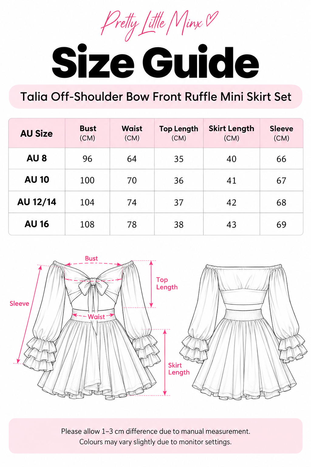 Talia Off-Shoulder Bow Front Ruffle Mini Skirt Set