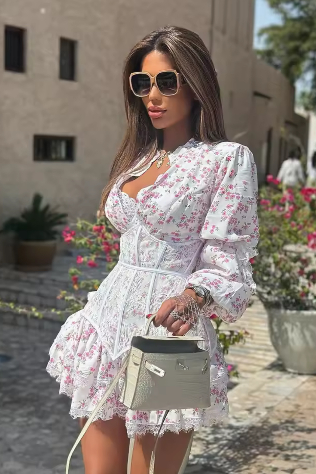 Floral Corset Mini Dress Black