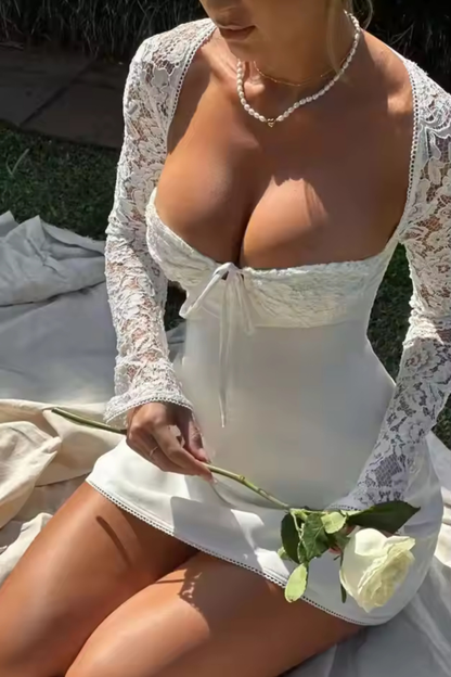 Amara Lace Sleeve Mini Dress Black