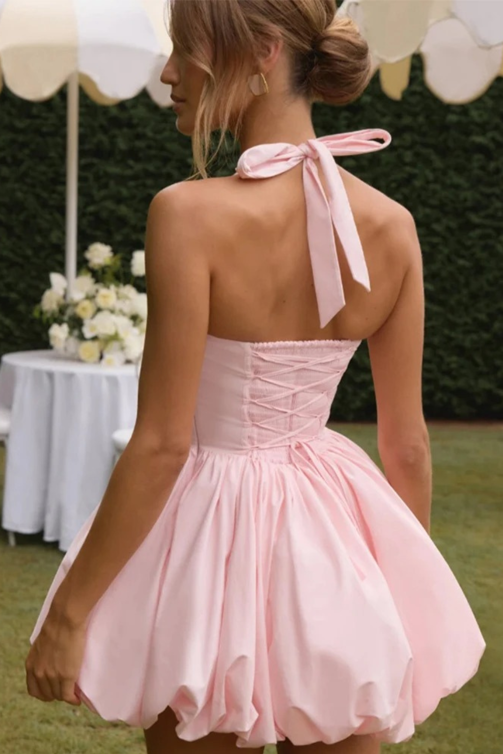 White Bubble Hem Mini Dress