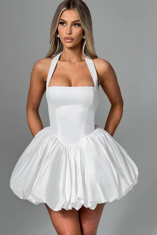 White Bubble Hem Mini Dress