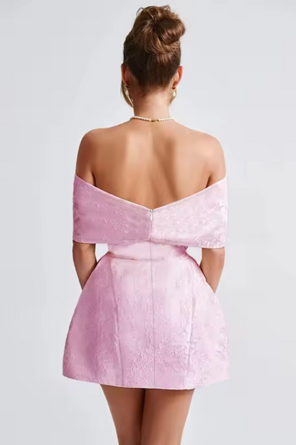 Pink Bow Off-Shoulder Mini Dress