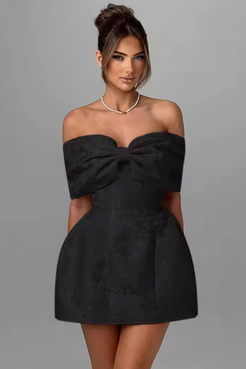 Black Bow Off-Shoulder Mini Dress