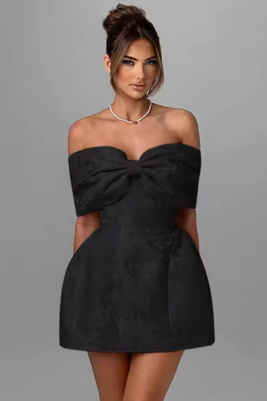 Black Bow Off-Shoulder Mini Dress