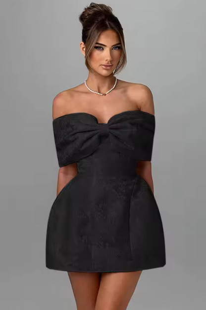 Pink Bow Off-Shoulder Mini Dress
