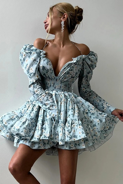 Celeste Bloom Puff-Sleeve Mini Dress