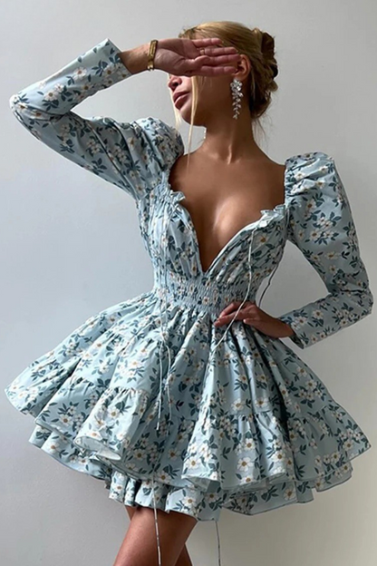 Celeste Bloom Puff-Sleeve Mini Dress