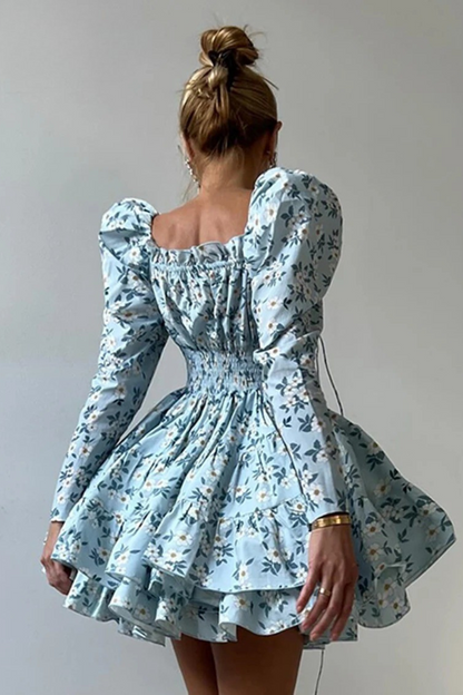 Celeste Bloom Puff-Sleeve Mini Dress
