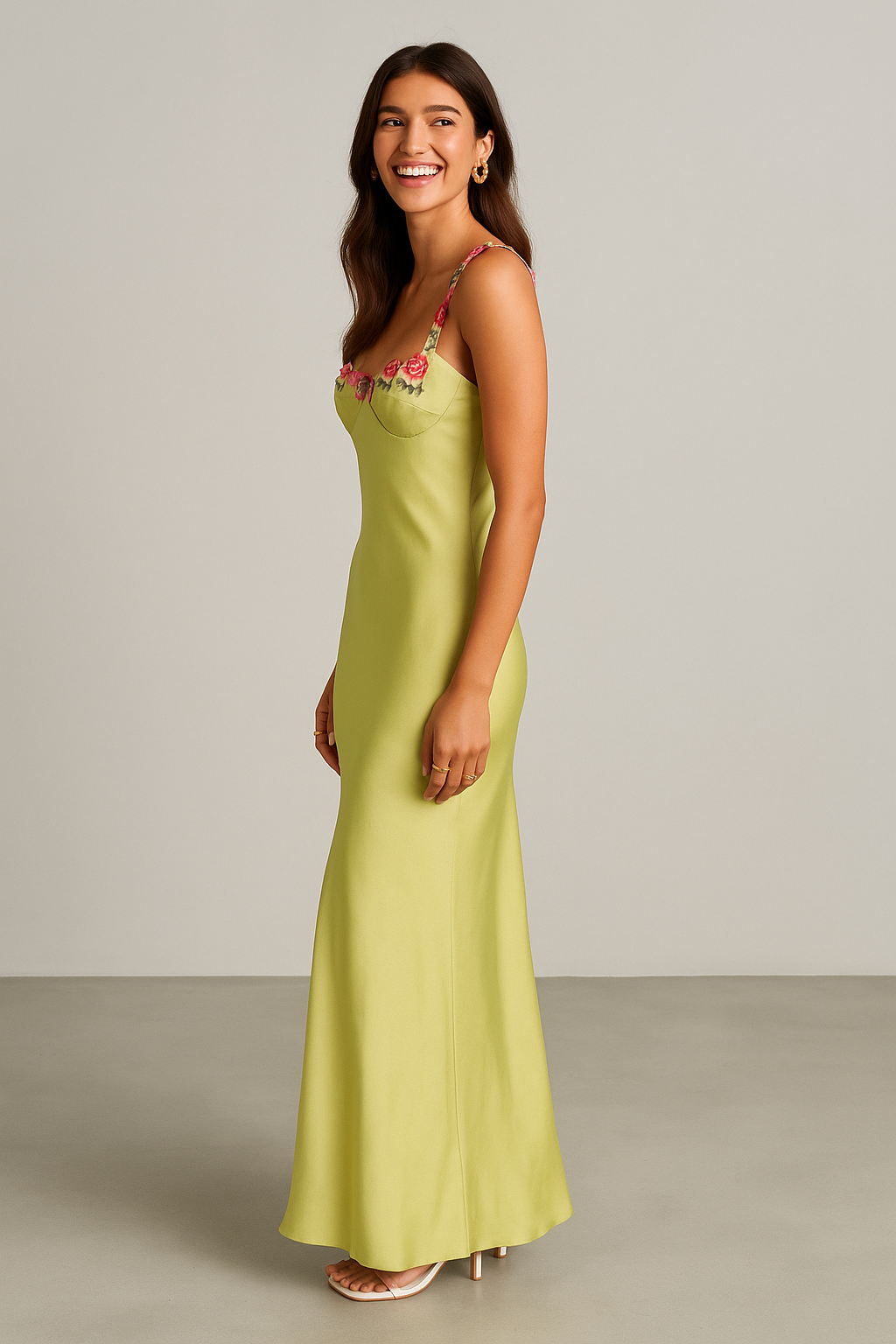 Floral Strap Maxi Dress Green