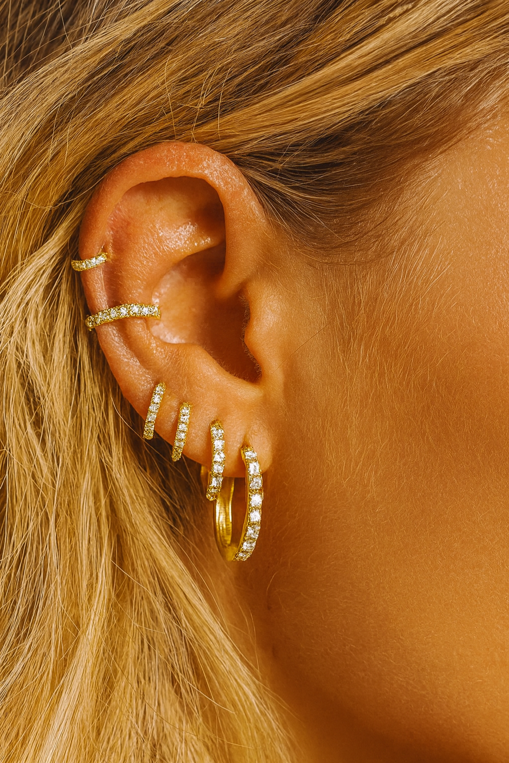 Zirconia Gold Huggie Hoop Earrings Set