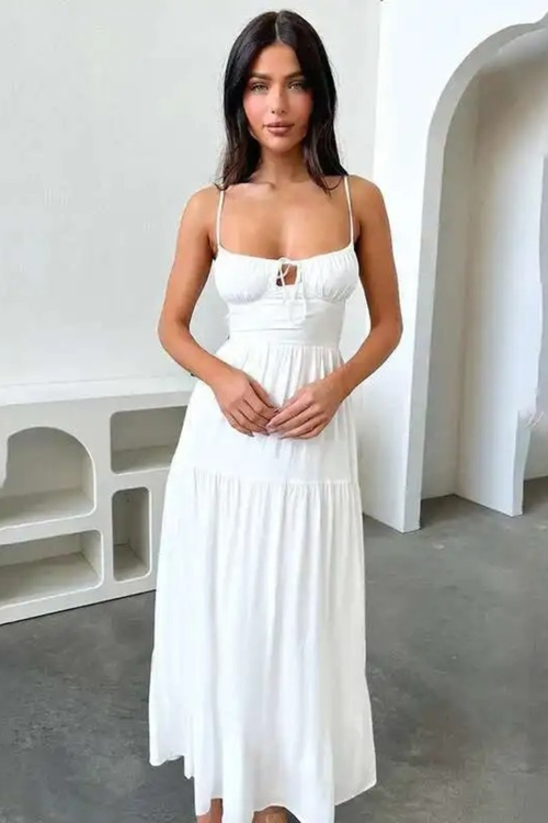 Serene Criss-Cross Back Maxi Dress White