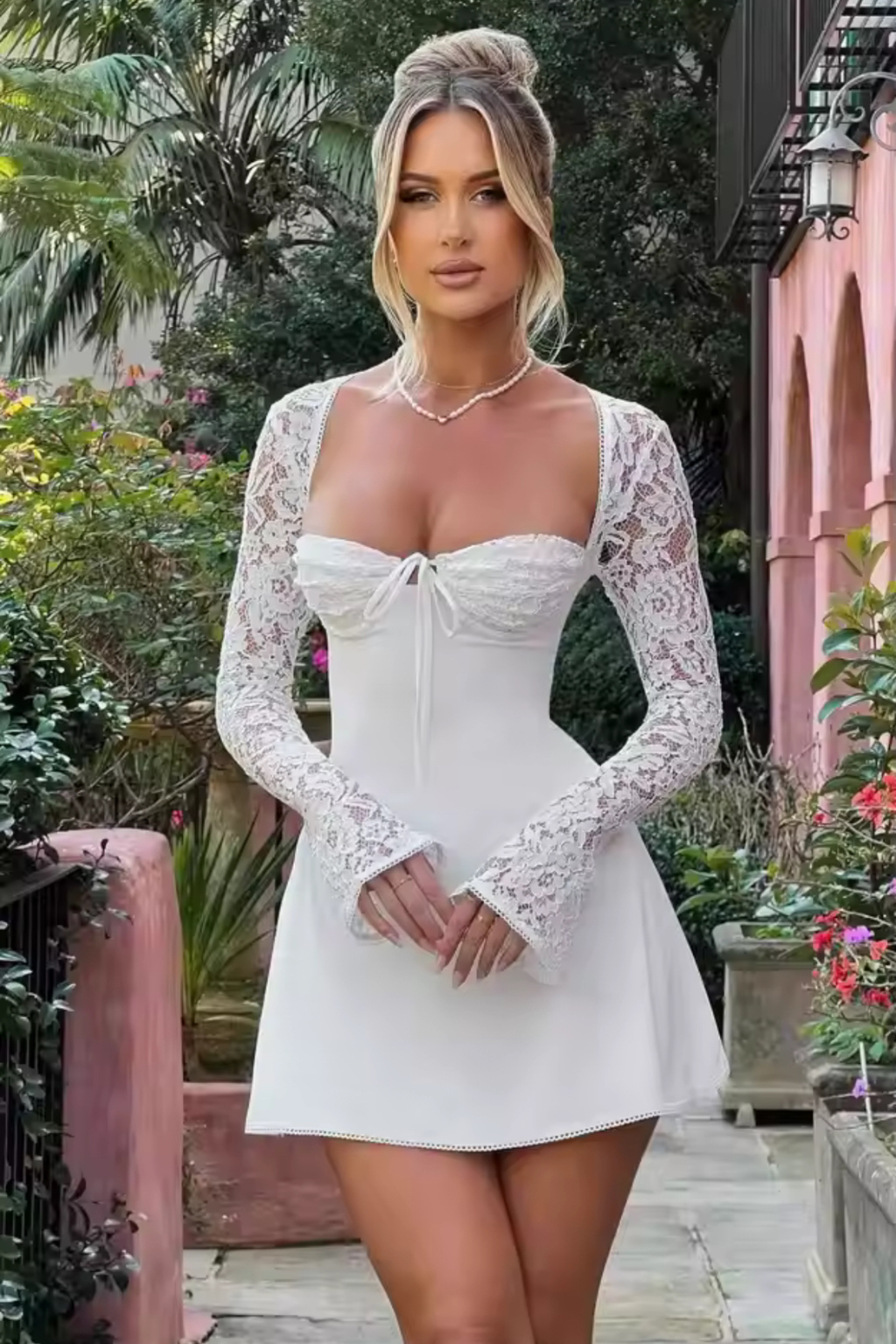 Amara Lace Sleeve Mini Dress Black