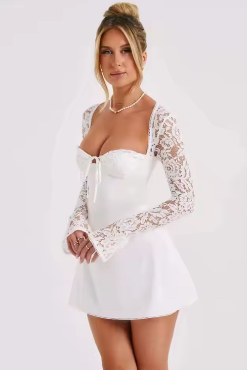 Amara Lace Sleeve Mini Dress White
