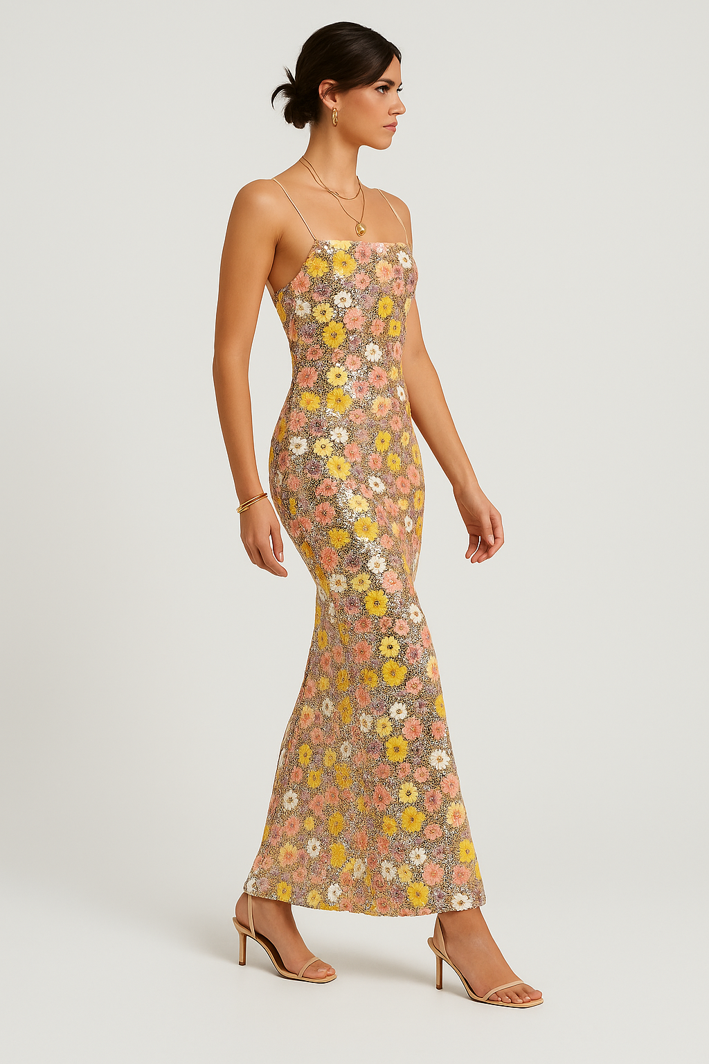 Golden Hour Floral Sequin Maxi Dress