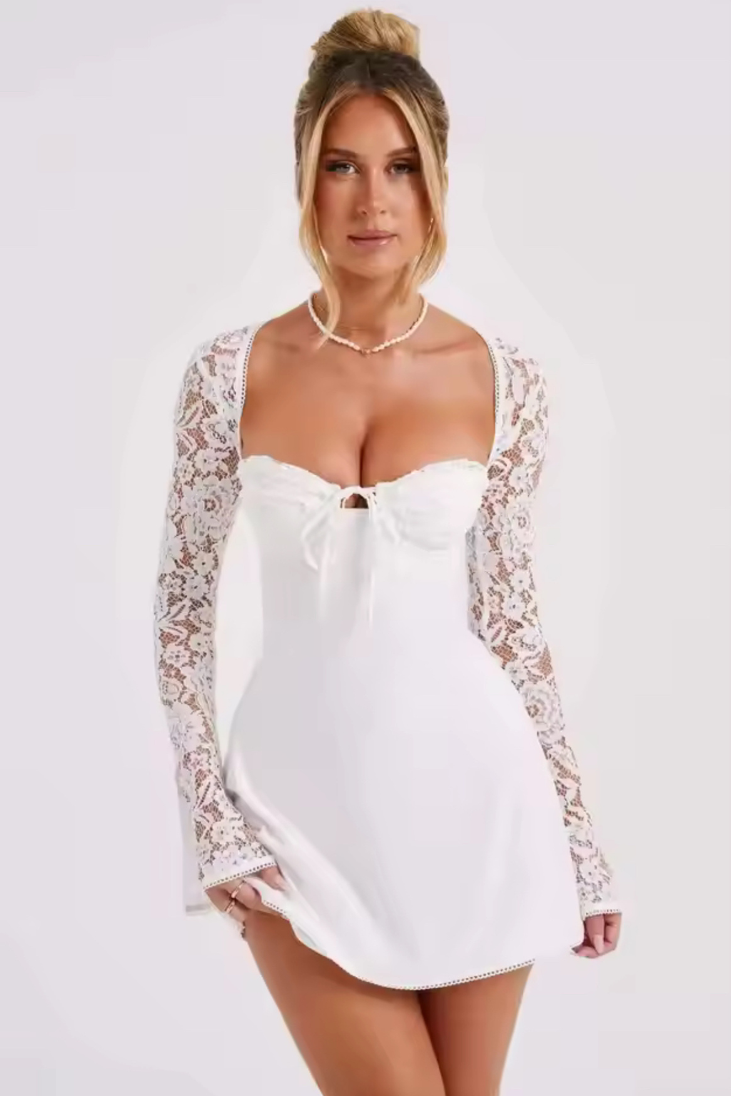 Amara Lace Sleeve Mini Dress Black