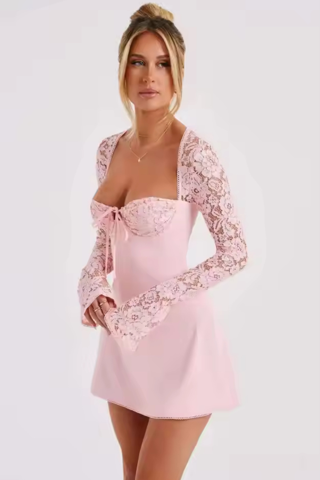 Amara Lace Sleeve Mini Dress Black