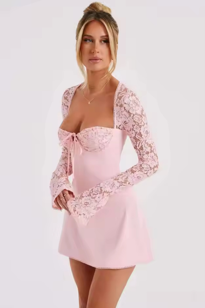 Amara Lace Sleeve Mini Dress Black