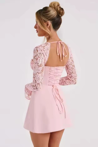 Amara Lace Sleeve Mini Dress Black