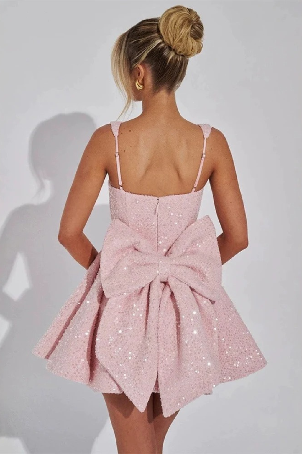Pink Bow Sequin Mini Dress