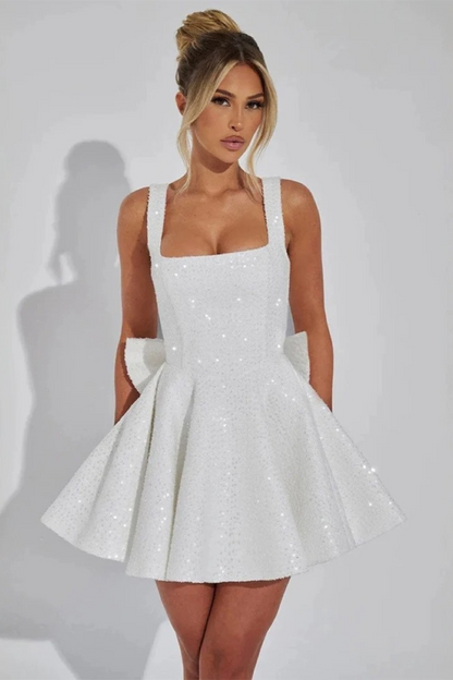 Pink Bow Sequin Mini Dress