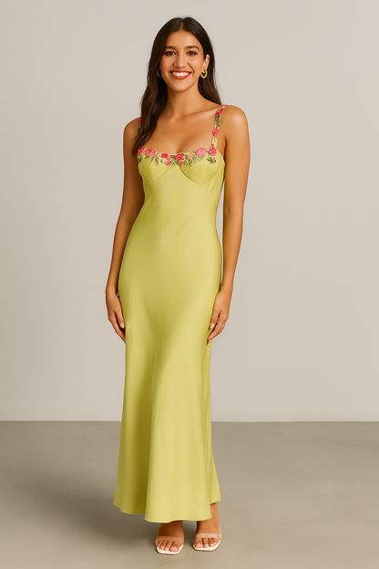 Floral Strap Maxi Dress Green