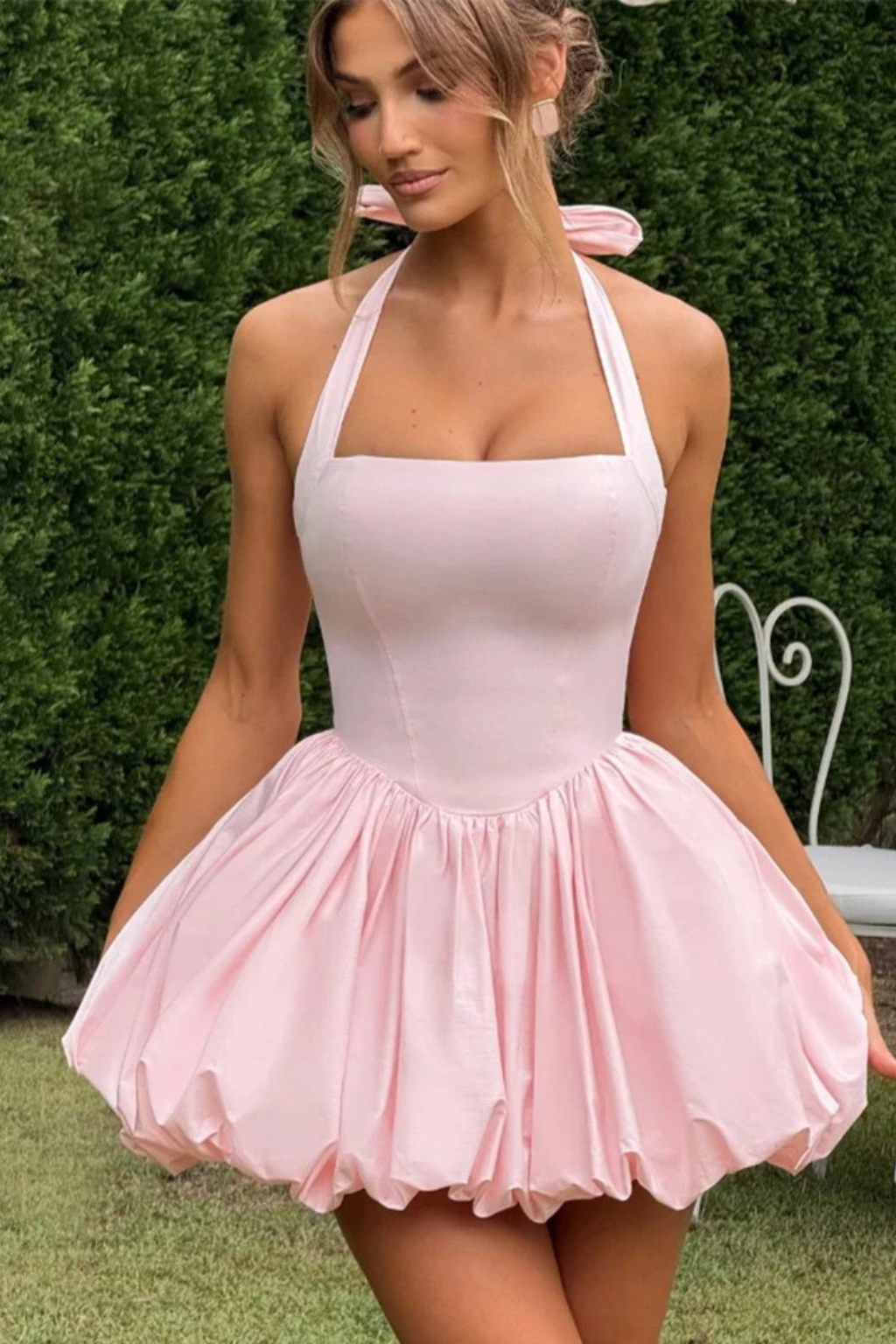 White Bubble Hem Mini Dress