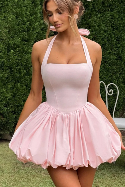 White Bubble Hem Mini Dress