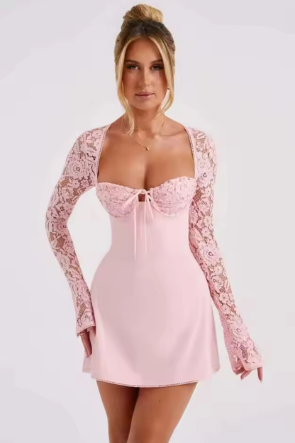 Amara Lace Sleeve Mini Dress Black