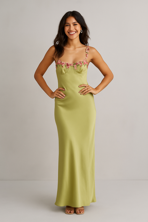 Floral Strap Maxi Dress Green