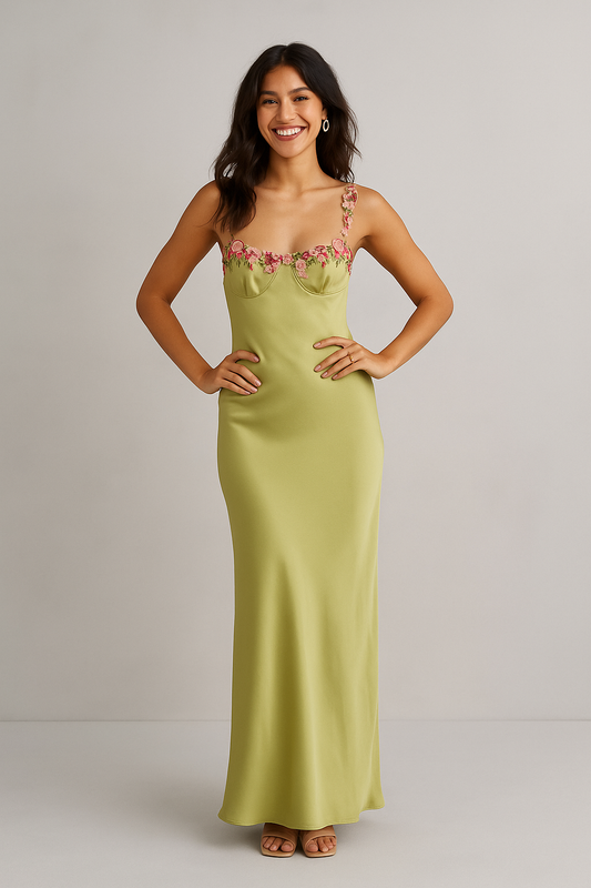 Floral Strap Maxi Dress Green