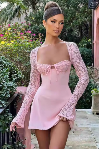 Amara Lace Sleeve Mini Dress Black