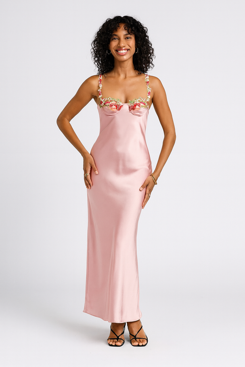 Floral Strap Maxi Dress Pink