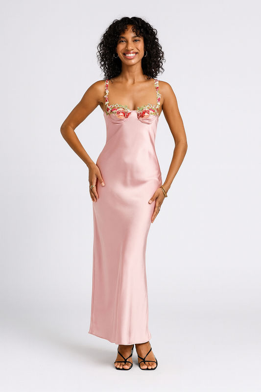 Floral Strap Maxi Dress Pink