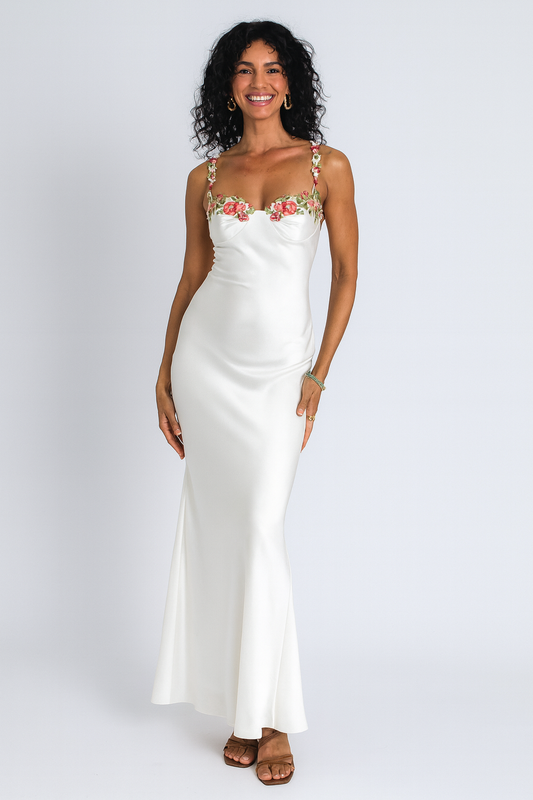 Floral Strap Maxi Dress White