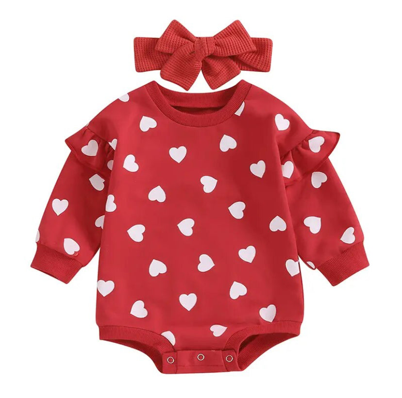Hearts Romper Red