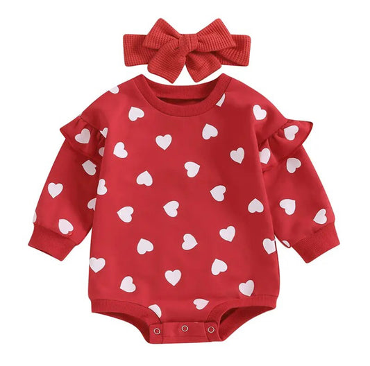 Hearts Romper Red