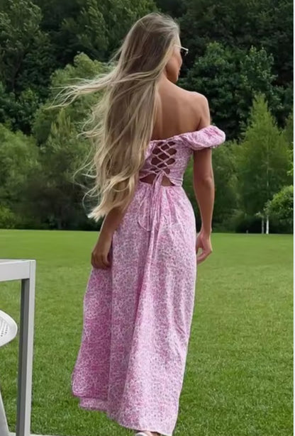 Meadow Sky Backless Maxi Dress