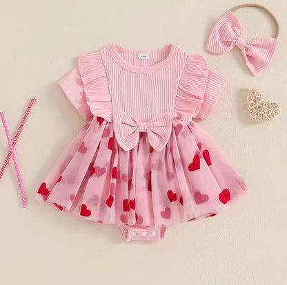 Ribbed Heart Romper Pink