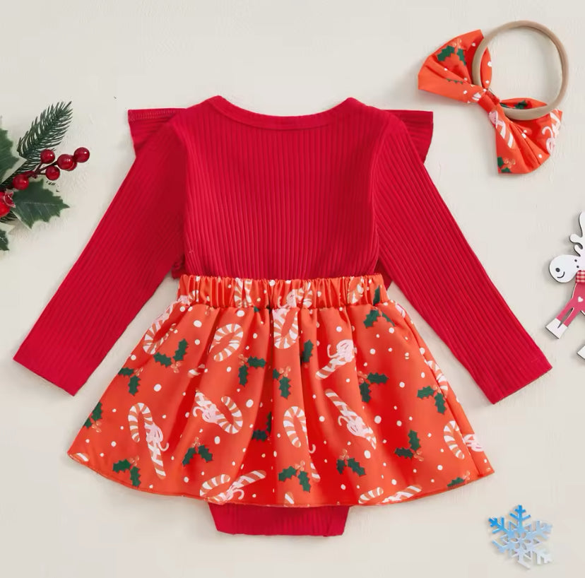Ribbed Christmas Romper Red