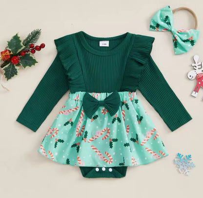 Ribbed Christmas Romper Green
