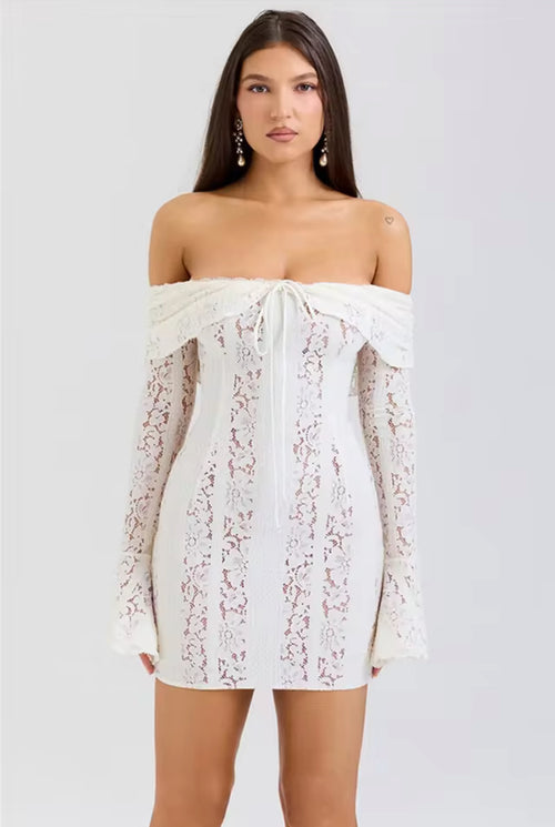 Ethereal Lace Off-Shoulder Mini Dress