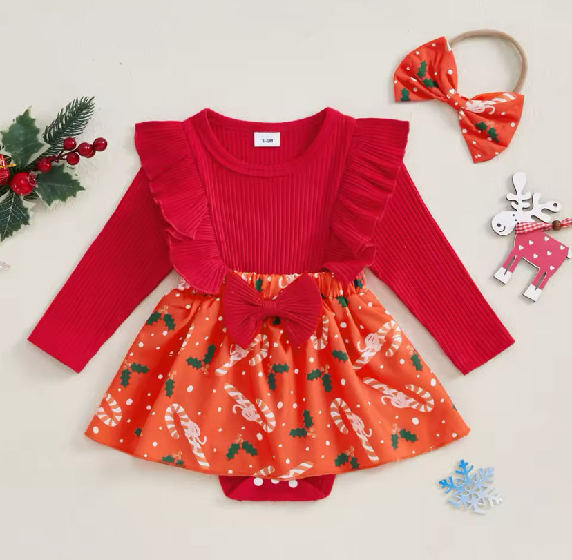 Ribbed Christmas Romper Red