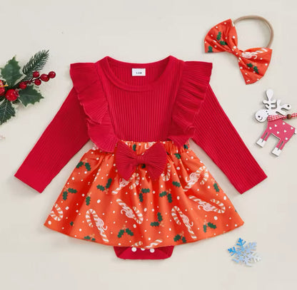 Ribbed Christmas Romper Red