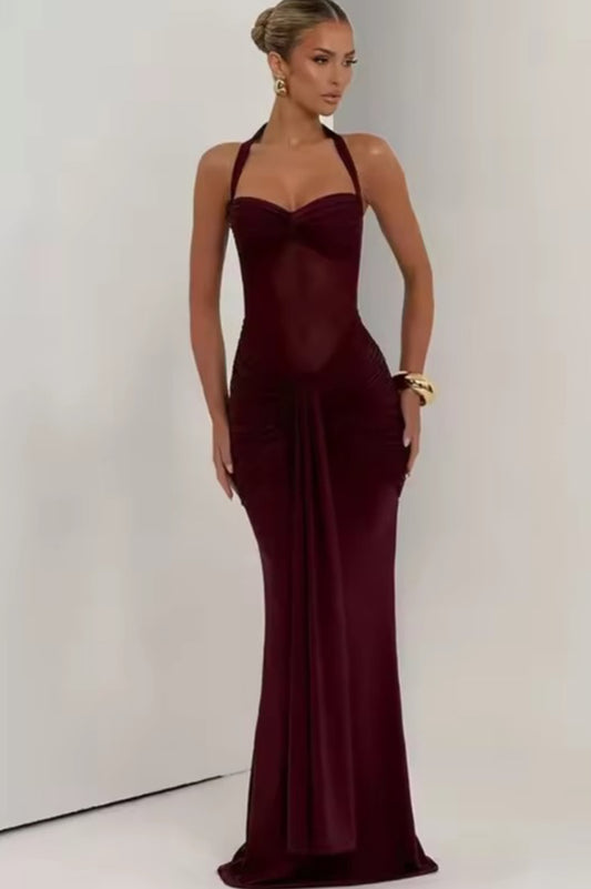Wine Affair Burgundy Cocktail Maxi Dress
