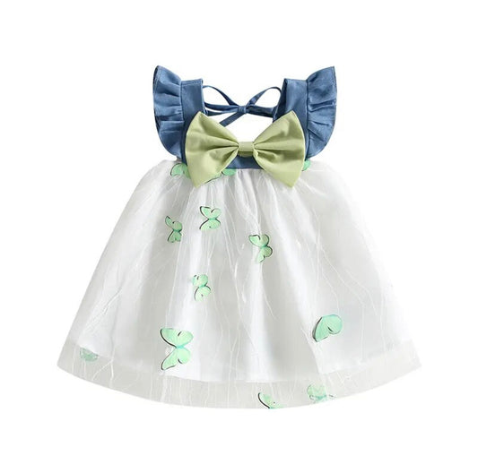 Denim Butterfly Dress Green