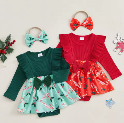 Ribbed Christmas Romper Green