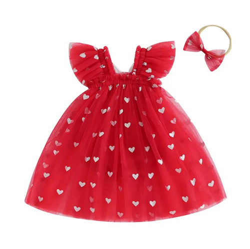 Tulle Heart Romper Red