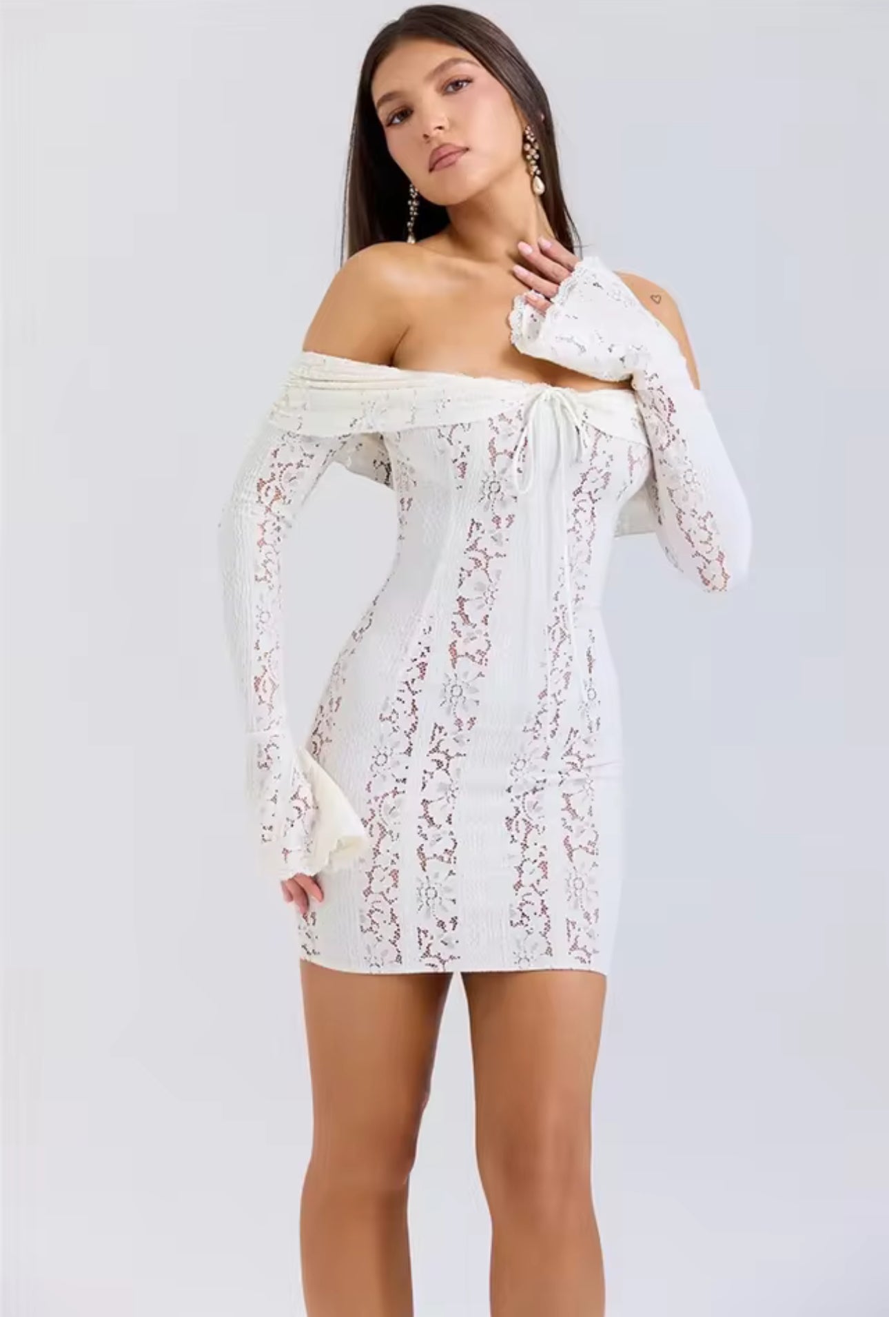 Ethereal Lace Off-Shoulder Mini Dress