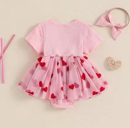 Ribbed Heart Romper Pink